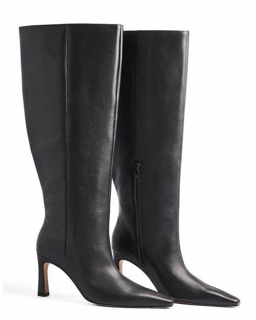 NA-KD Black Slim Toe Leather Knee High Boots