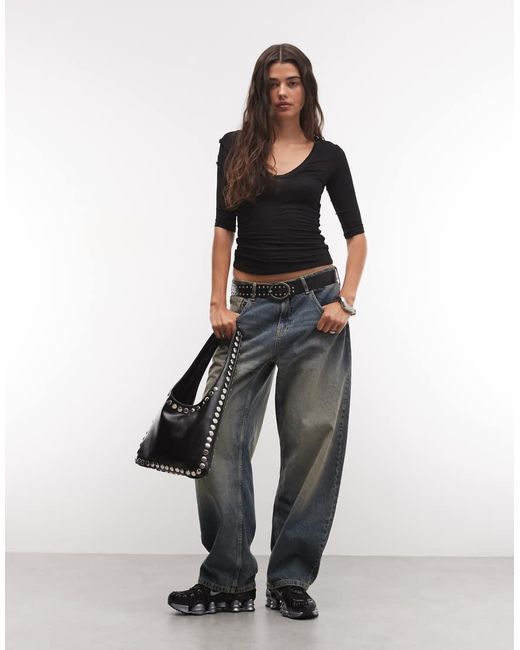 Weekday Black V Neck Top With 3/4 Length Sleeve