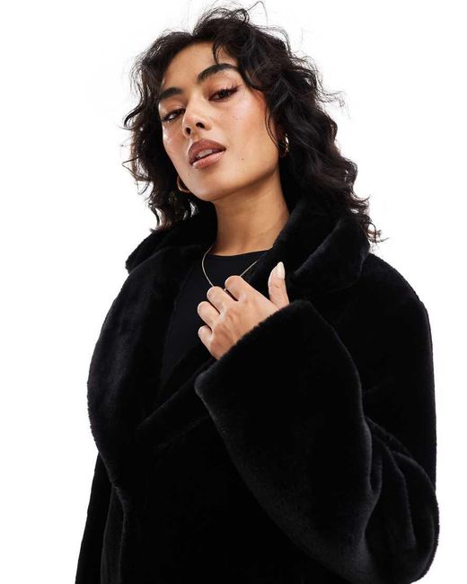 Bershka Black Soft Faux Fur Longline Coat