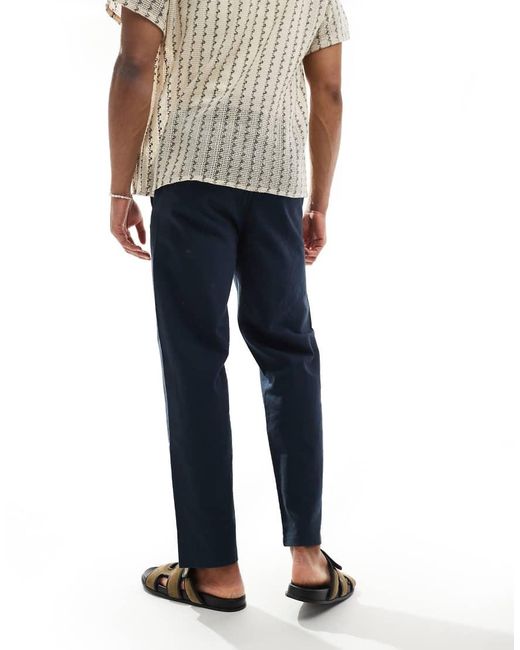 Only & Sons Blue Linen Mix Loose Fit Trousers for men
