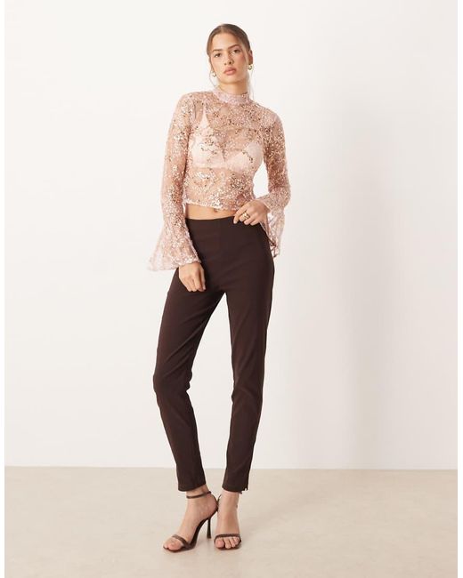 ASOS Pink Delicate Lace Scatter Sequin Flare Sleeve Top With Cutout Back Detail