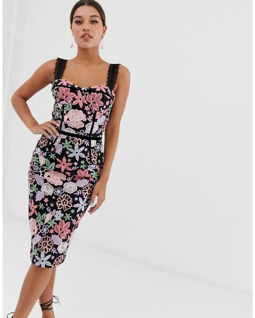 Bronx and Banco Multicolor Bronx & Banco Camille Floral Embroidered Pencil Dress