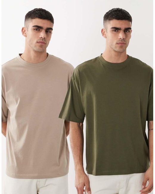 ASOS Green Essentials 2 Pack Oversized T-shirts for men