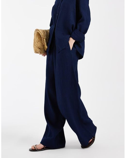 ONLY Blue Wide Leg Seersucker Trouser Co-ord