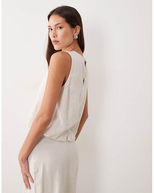 Vila White Linen Touch Balloon Hem Sleveless Top