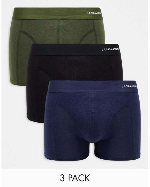 Pack De 3 Calzoncillos De Color Caqui Bambú Y Negro De Jack & Jones de hombre de color Blue