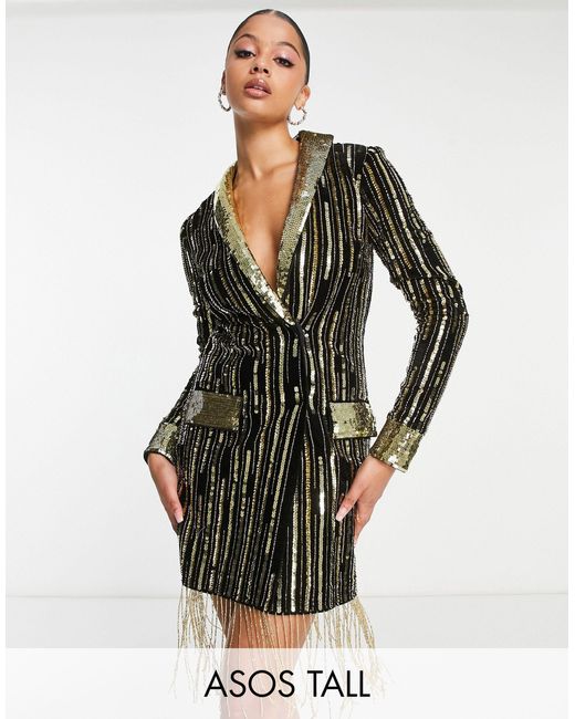 Asos design tall - robe blazer courte ornementée en velours - et doré à  sequins ASOS en coloris Noir | Lyst