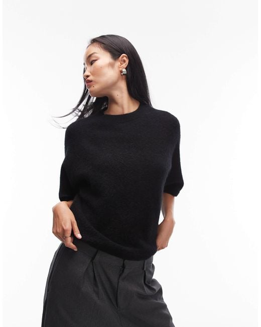 & Other Stories Black – kurzärmliger strickpullover aus alpakawolle