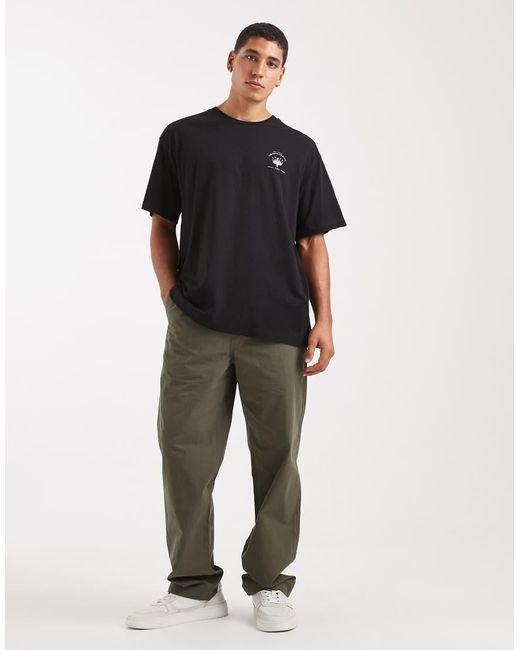 T-Shirt Oversize Nera Con Stampa Di Fiore Sul Retro di Jack & Jones in Black da Uomo