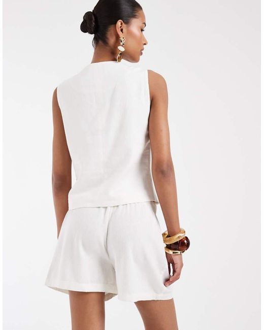 ONLY White Linen Blend Tailored Shorts Co-Ord