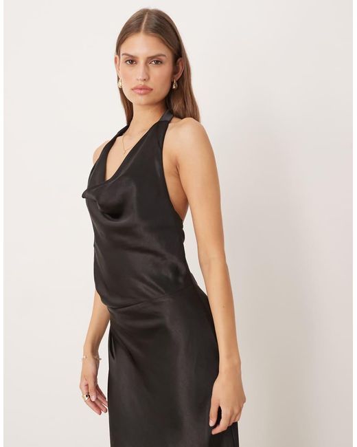 SNDY'S Natural Satin Cowl Neck Scarf Detail Maxi Dress