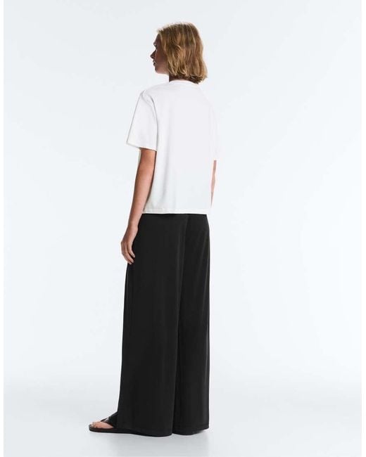 Oysho White Modal Blend Straight-Leg Trousers With Side Pleat