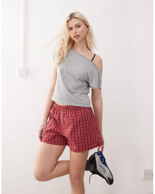 Weekday Red Check Shorts