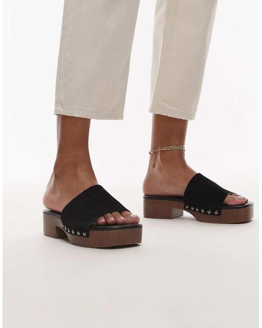 TOPSHOP Black Hamilton Suede Clog With Studs
