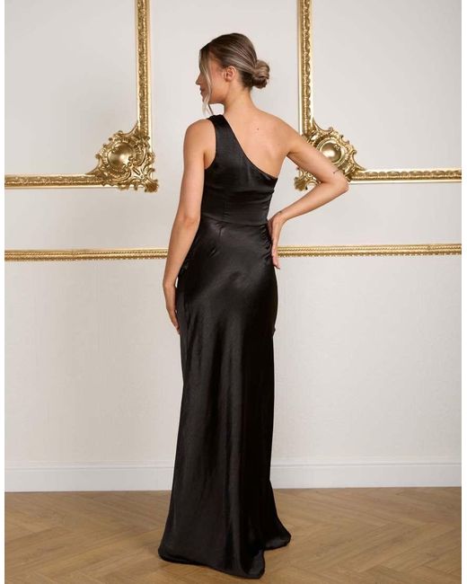 Six Stories Natural Bridesmaid Satin One Shoulder Bias Maxi Dress