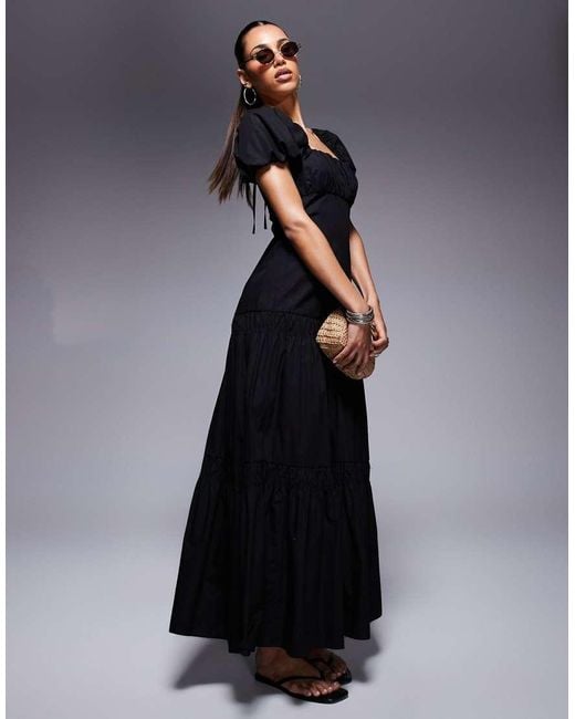 River Island Blue Puff Sleeve Milkmaid Midi Dress