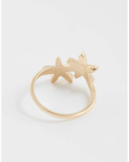 ASOS Metallic Asos Design Curve Ring With Mini Crystal Star-Fish Design
