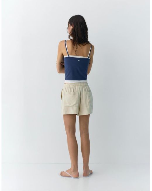 Pull&Bear Blue Linen Blend Shorts