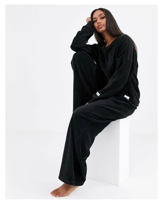Calvin Klein Modern Cotton Velvet Rib Wide Leg Pants in Black | Lyst  Australia