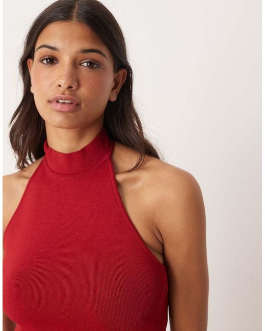 Mango Maxi-Jurk Met Verlaagde Taille En Halternek in het Red