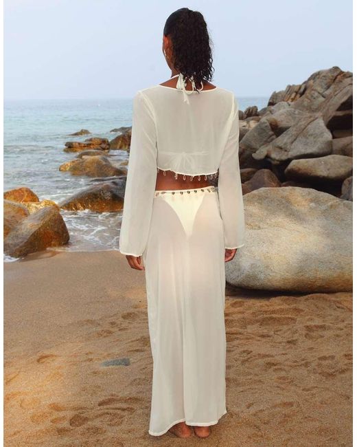 Moda Minx White Chiffon Maxi Skirt With Shell Detail