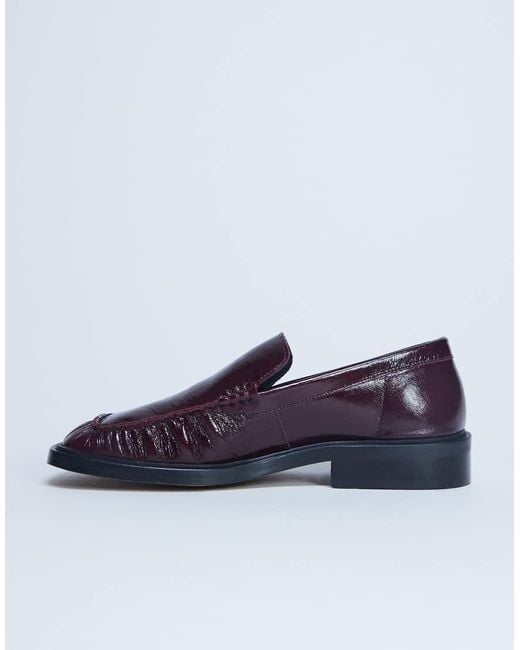 TOPSHOP Blue Premium Clover Real Leather Loafers With Ruched Detail