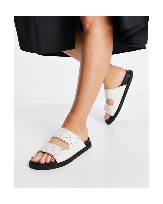 London Rebel Slippers Met Dubbele Band En Dikke Zool in het Wit - Lyst