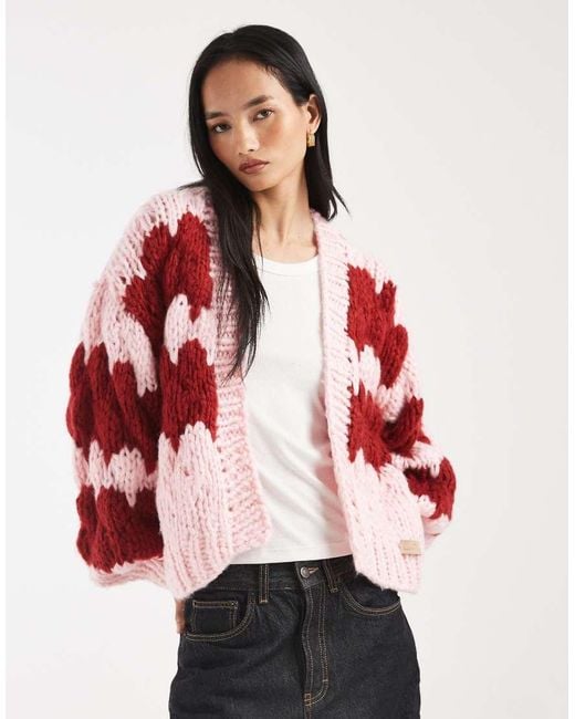 Kiwi & Co Red Hugs & Kisses Hand Knitted Bubble Knit Cardigan