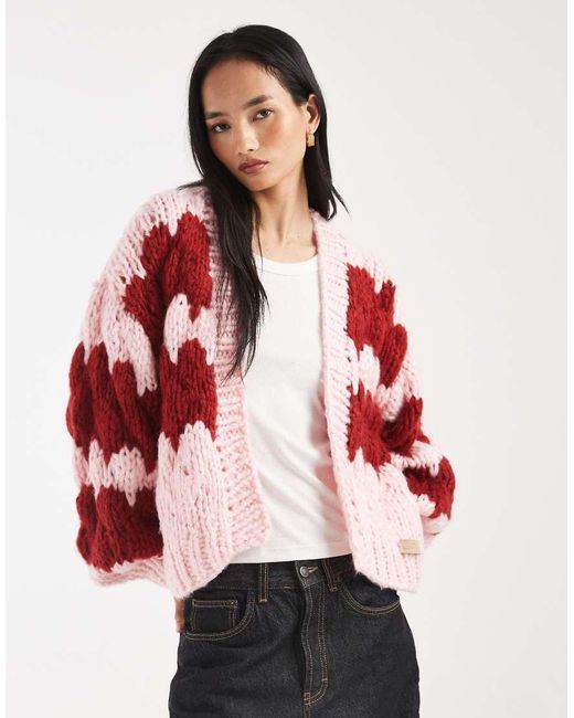 Kiwi & Co Red Hugs & Kisses Hand Knitted Bubble Knit Cardigan