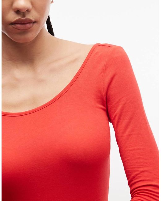 & Other Stories Red Long Sleeve Slim Fit Top With Thumb Holes