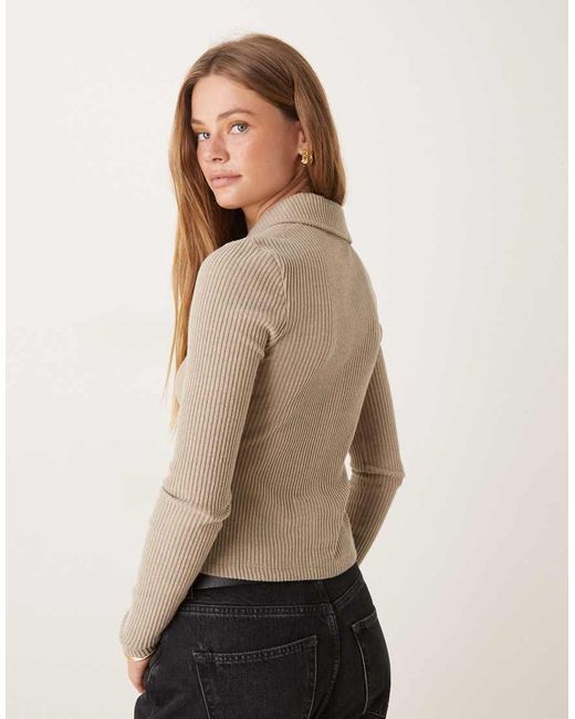 ASOS Natural Supersoft Shrunken Brushed Ribbed Collar Cardigan
