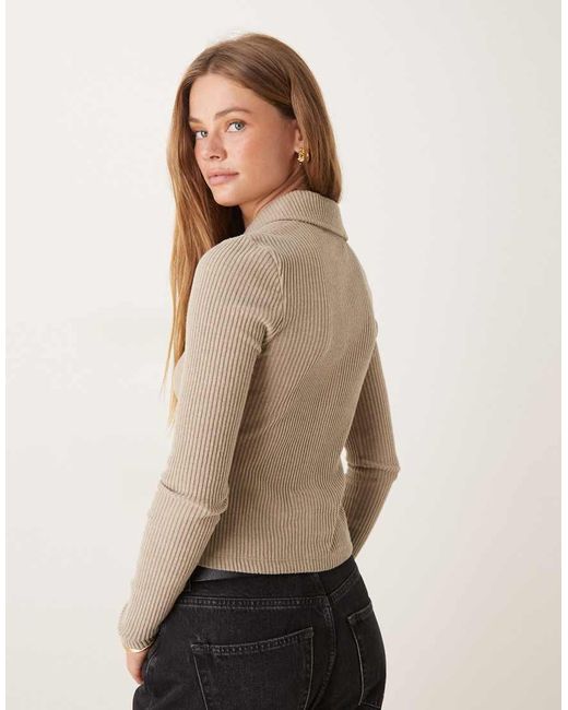 ASOS Superzacht Vest Met Gekrompen Design En Geribbelde Kraag in het Natural