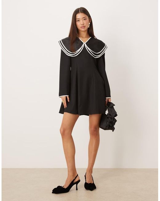 Sister Jane Black Contrast Layered Oversized Collar Mini Dress