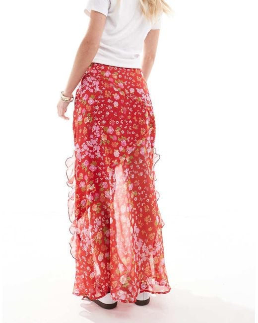 ASOS Red Asos Design Petite Chiffon Ruffle Maxi Skirt
