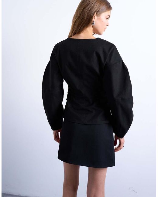 Top Con Cuello De Pico Y Mangas Ovoides De TOPSHOP de color Blue