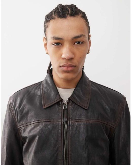 Barney's Originals Black Real Leather Harrington for men
