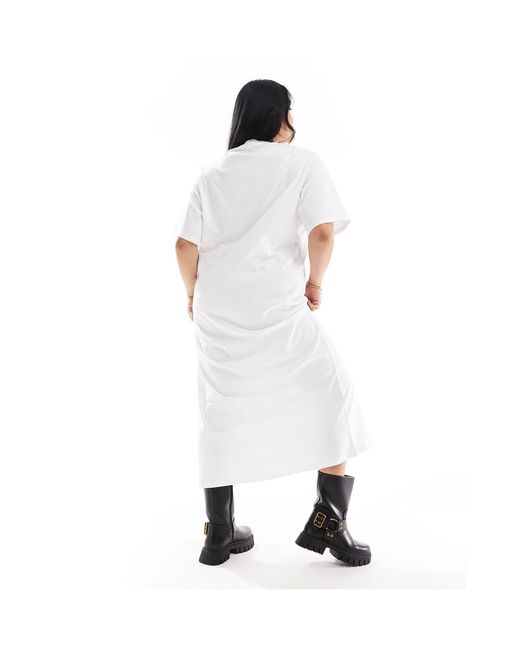 Asos design curve - robe t-shirt oversize longueur mollet à inscription ASOS en coloris White