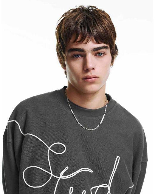 Pull&Bear Gray Stwd Drawstring Sweatshirt for men