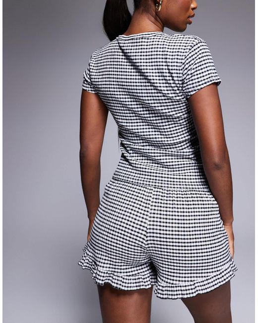 River Island Gray Gingham Cropped Tee And Short Set