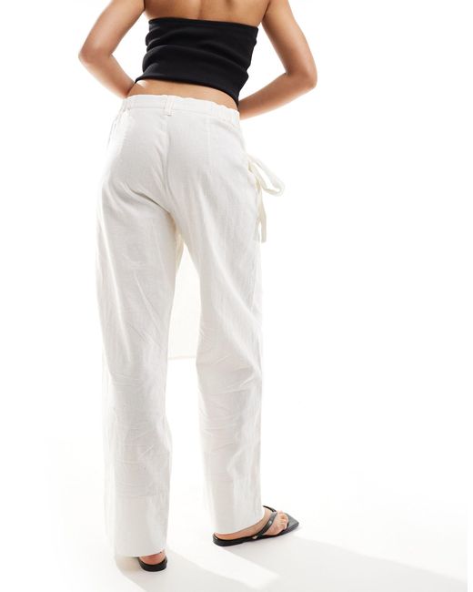 ASOS White Cropped Trouser With Wrap Detail Wth Linen