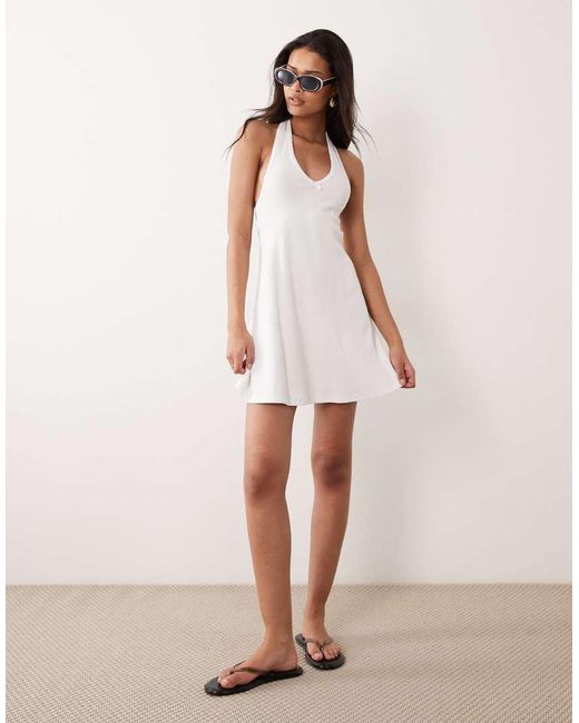 Miss Selfridge White Halterneck Mini Dress With Picot Edge