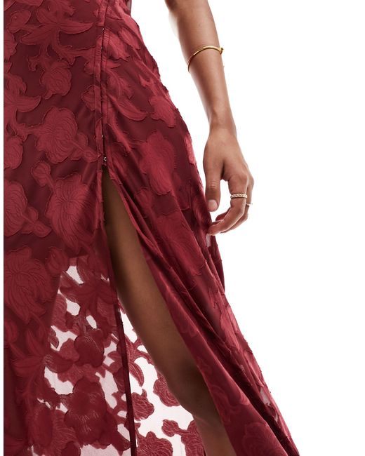 ASOS Red Jacquard Double Strap Maxi Dress With Hook And Eye Split