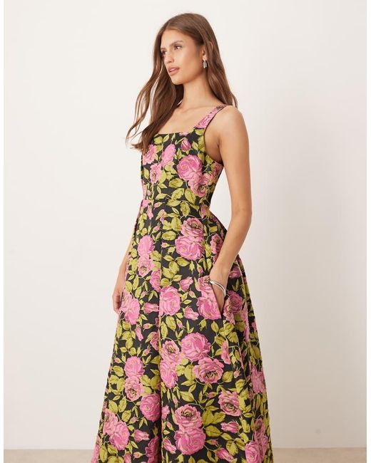 Maya Multicolor Floral Square Neck Midaxi Dress