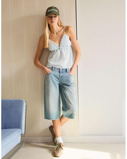 Bershka Blue Ruffle Strap Top