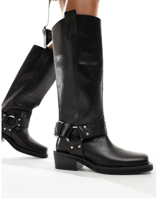 ASOS Chief Leather Biker Boots in Black Lyst UK