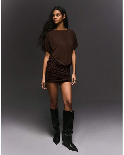 Bershka Black Open Back Dress With Draped Skirt