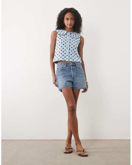 Miss Selfridge Blue Peter Pan Collar Button Through Tank