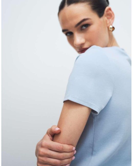 Mango Blue 100% Cotton Round Neck T-shirt