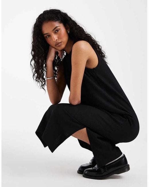 Fred Perry Black Rib Tricot Logo Sleeveless Midi Dress