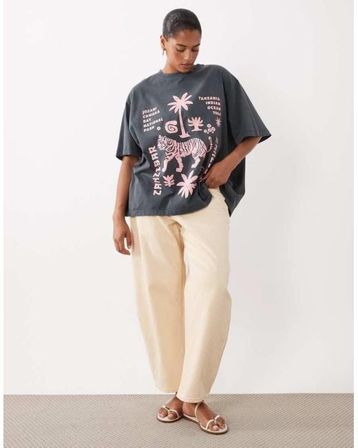ASOS Black Asos Design Curve Oversized T-Shirt With Scandi Tiger Graphic